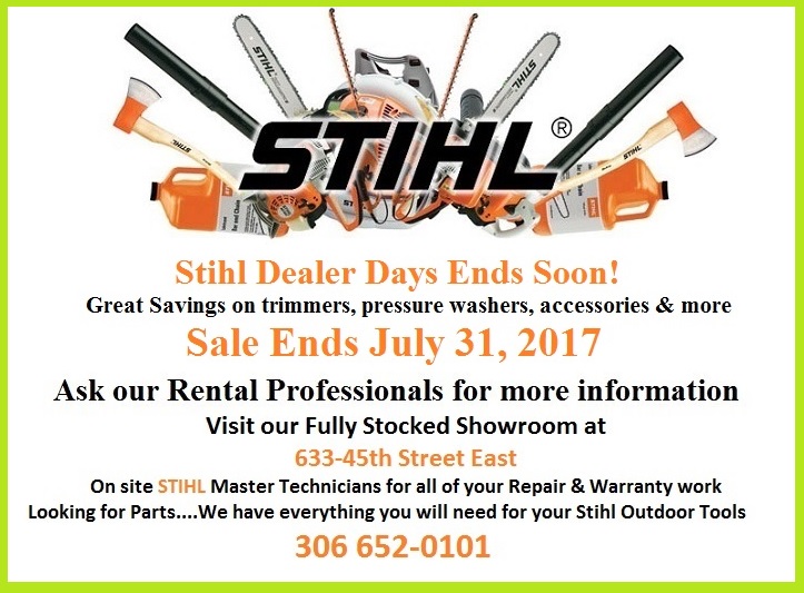 Stop by for Great Savings Sale Ends July 31 at Saskatoon's STIHL