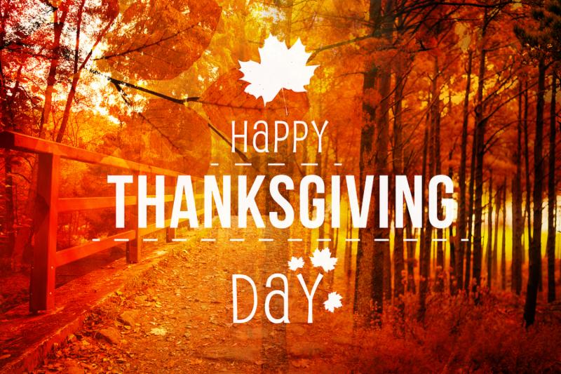 Happy thanksgiving against autumn scene