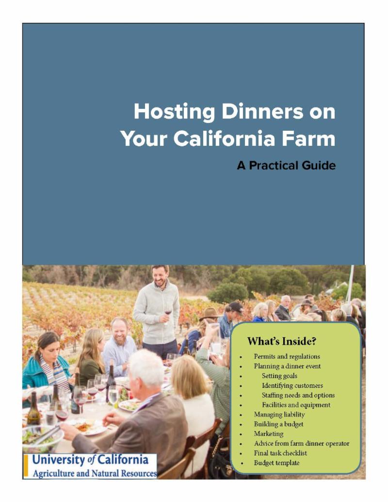 cover of guide, "Hosting Dinners on Your California Farm"