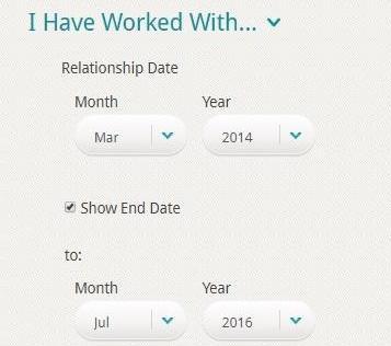 The "I Have Worked With" section on your CreativeGround profile now lets you select month and year for the start and end dates of each professional relationship.