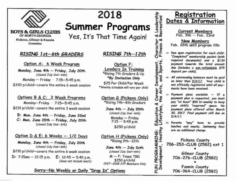 2018 Summer Programs boys _ girls club