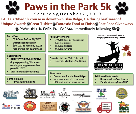 Paws in the Park 5k poster