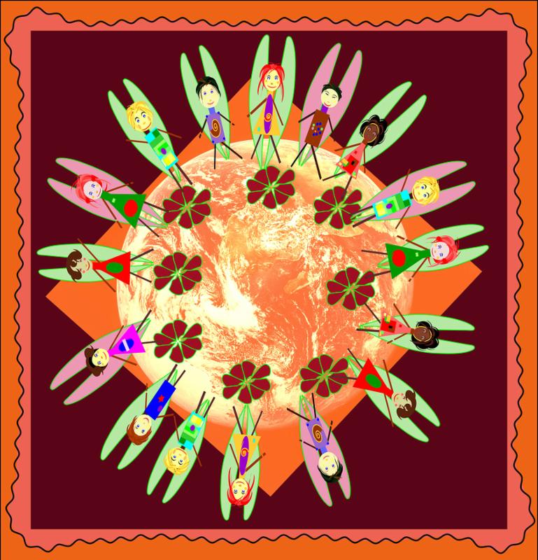 Group of kids on a planet earth background