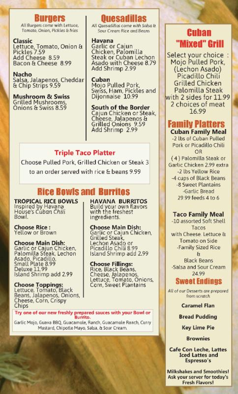 Cafe Havana Menu Cafe Havana Menu