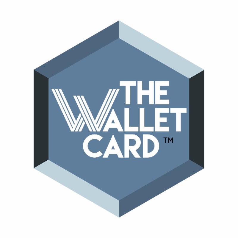 The Wallet Card Logo.  A blue hexagon with the words the wallet card in the hexagon.