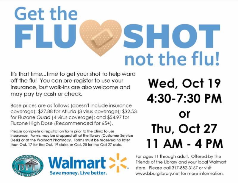 Flu Shot Clinic october 19 4_30 - 7_30 or thursday october 27 11 am to 4 pm