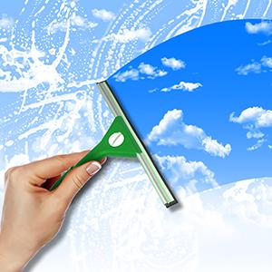 Photo of someone cleaning a window.