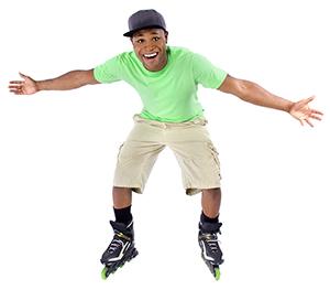 Image of a happy rollerblading guy