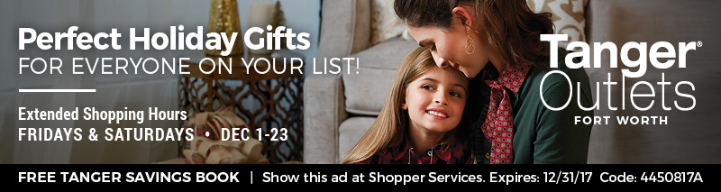 An ad for Tanger_s extended holiday hours on Fridays and Saturday until Dec. 23