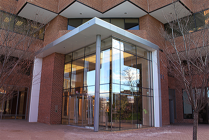 Glass Jewel box entrance at 2101  Colonial Place, Arlington VA