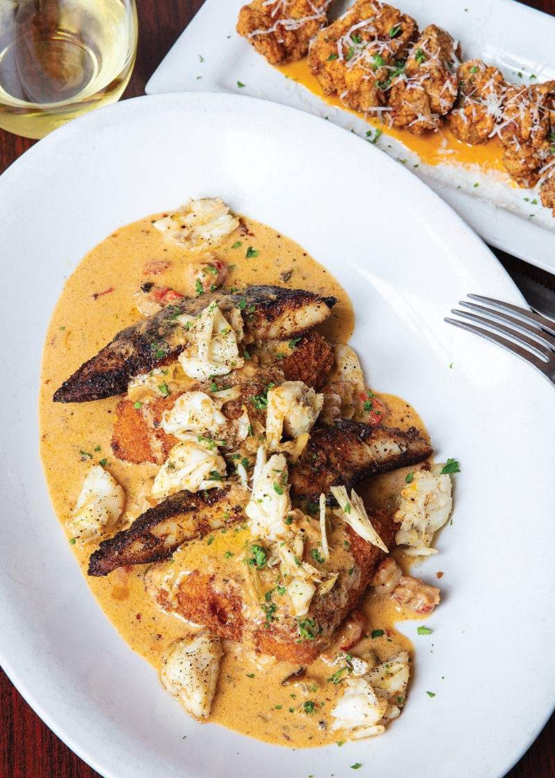 Munch Factory - blackened redfish with crabmeat and buffalo oysters