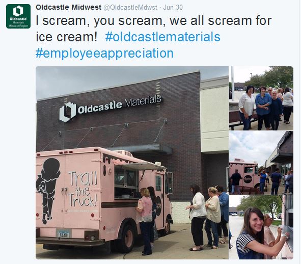 Employees eating ice cream from a food truck