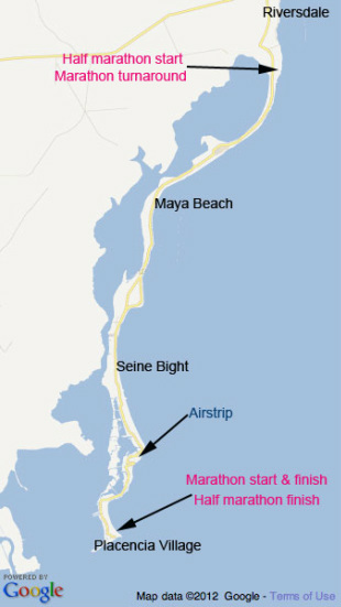 Belize Marathon Course Map Chabil Mar Resort Belize
