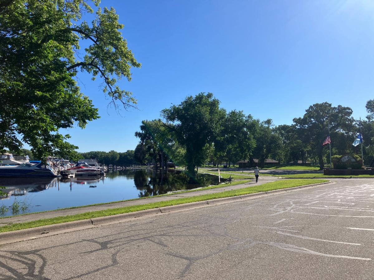 High water but no water in drive lane at Colvill Park