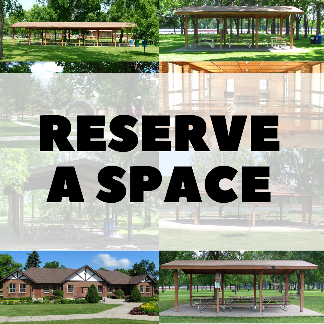 Collage of park shelters with "Reserve a Space" text