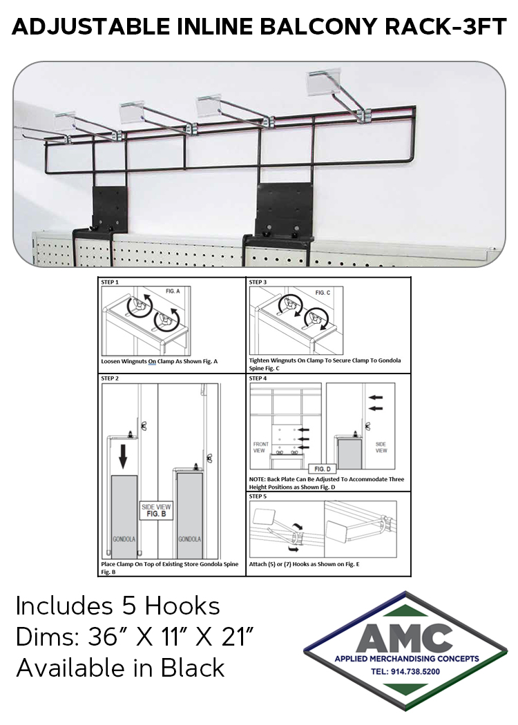 ADJUSTABLE INLINE BALCONY RACK-3FT PRODUCT CARD