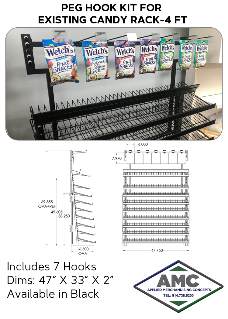 PEG HOOK KIT FOR EXISTING CANDY RACK-4 FT