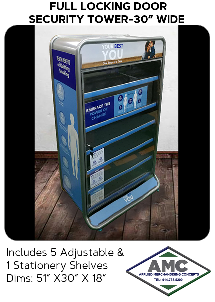 FULL  LOCKING DOOR SECURITY TOWER 30 INCHES WIDE PRODUCT CARD