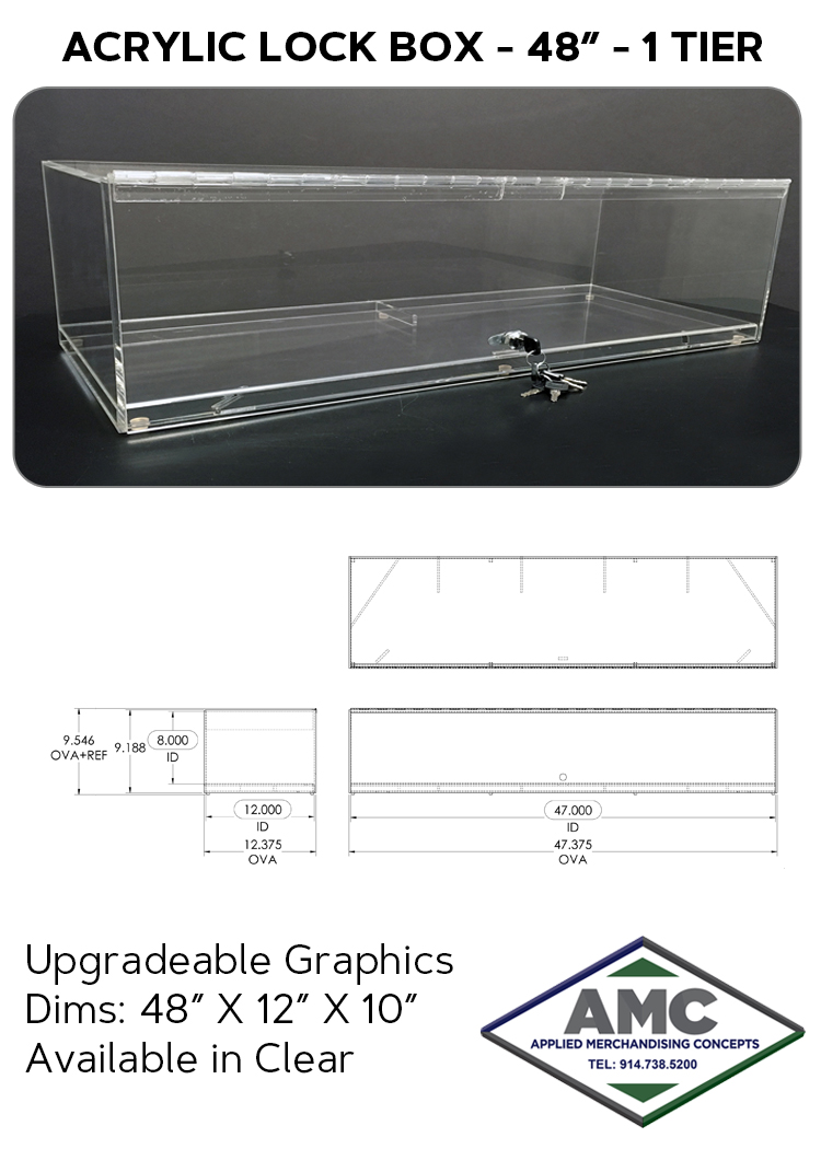 ACRYLIC LOCKBOX-48 INCH-1 TIER PRODUCT CARD