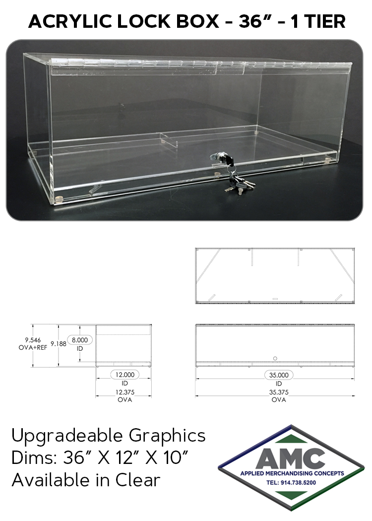 ACRYLIC LOCKBOX-36 INCH-1 TIER PRODUCT CARD