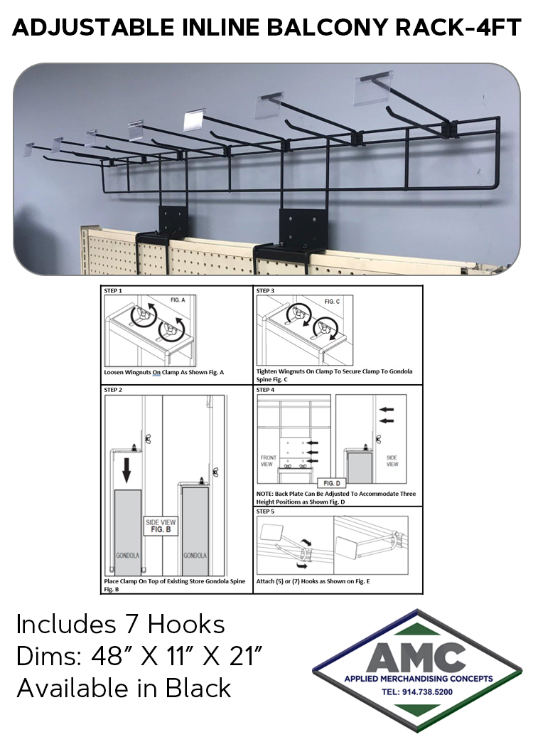 ADJUSTABLE INLINE BALCONY RACK-4FT PRODUCT CARD
