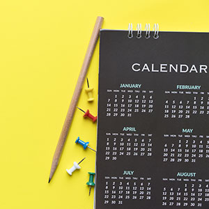 Wall calendar with push pins