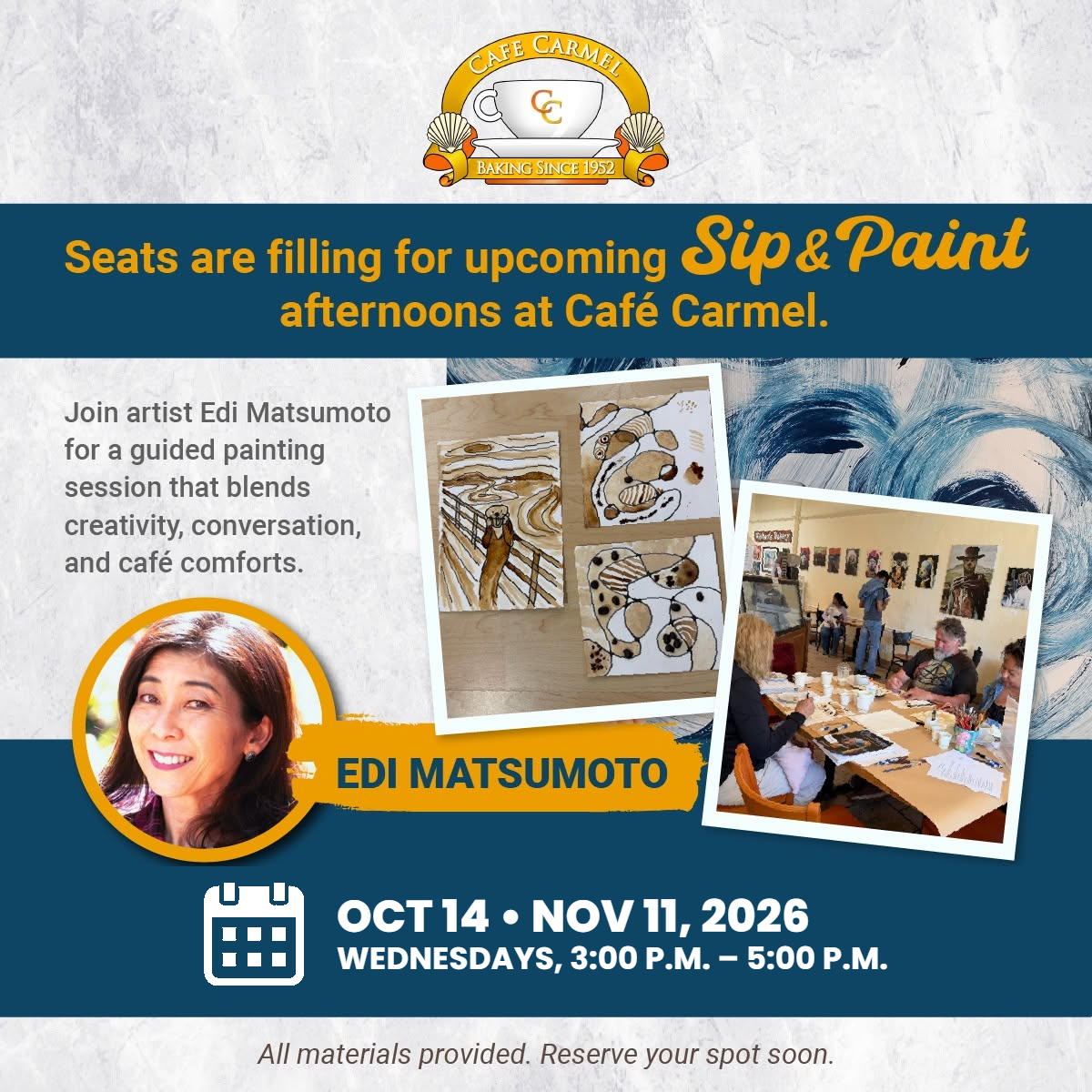 Sip & Paint — guests painting at the café