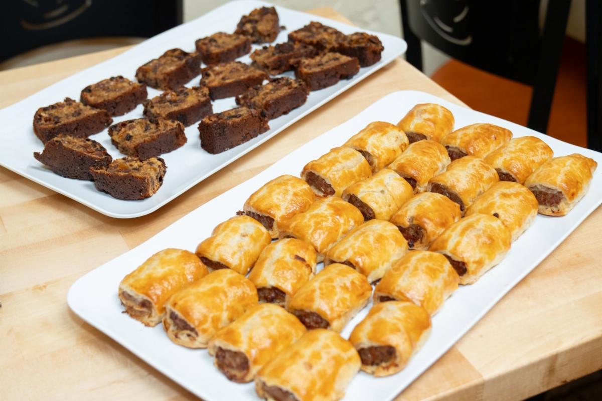 Catering platters — sausage rolls & cake