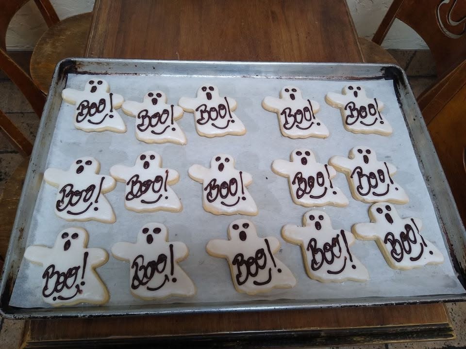 Tray of BOO! ghost cookies