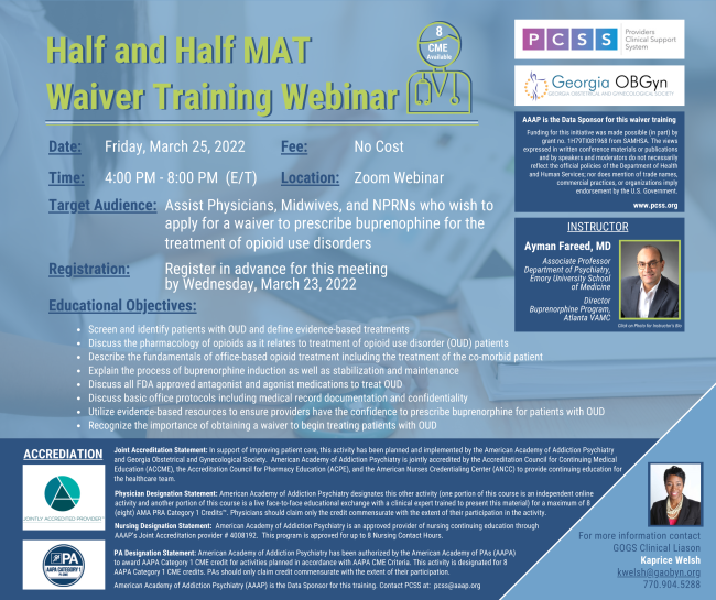Half and Half MAT Waiver Training inar 8 CME Available on 3/25/22