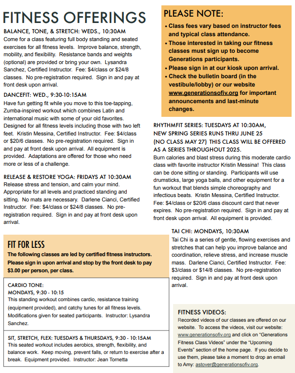 Generations Fitness Offerings