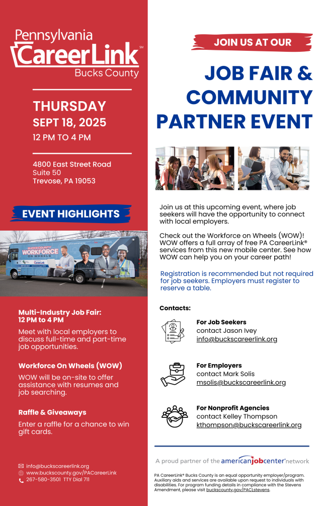 PA CareerLink Job Fair and Community Partner Event 9.18.25