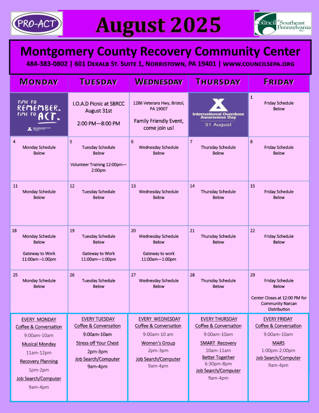 MCRCC August 2025 Calendar
