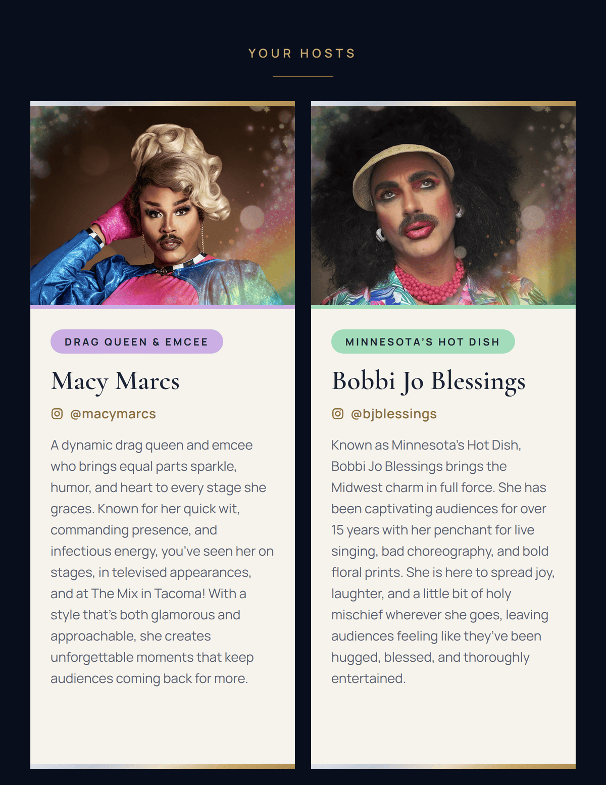 Your hosts: Macy Marcs (@macymarcs) and Bobbi Jo Blessings (@bjblessings).