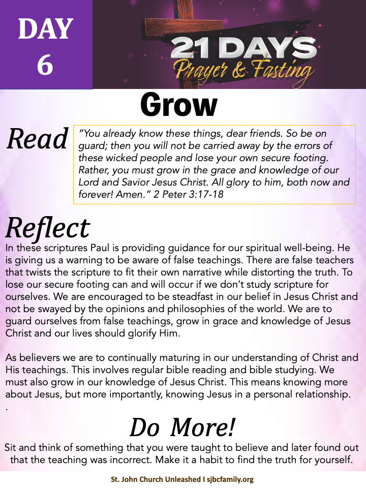 Day 6 of SJC 21 Days of Prayer and Fasting + Audio Link