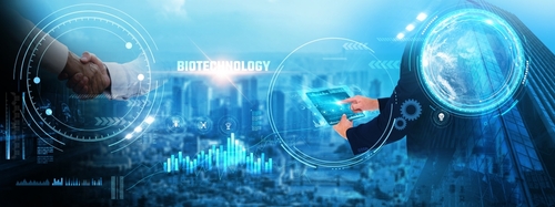 Biotechnology  Businessman handshake of business deal with research partners and innovators_ global network expansion_ genetic engineering_ pharmaceutical development_ medical advancements
