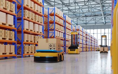 An army of robots efficiently sorting hundreds of parcels per hour Automated guided vehicle  AGV.3d rendering