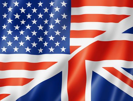 USA and UK flag_ three dimensional render_ satin texture. speaking english symbol