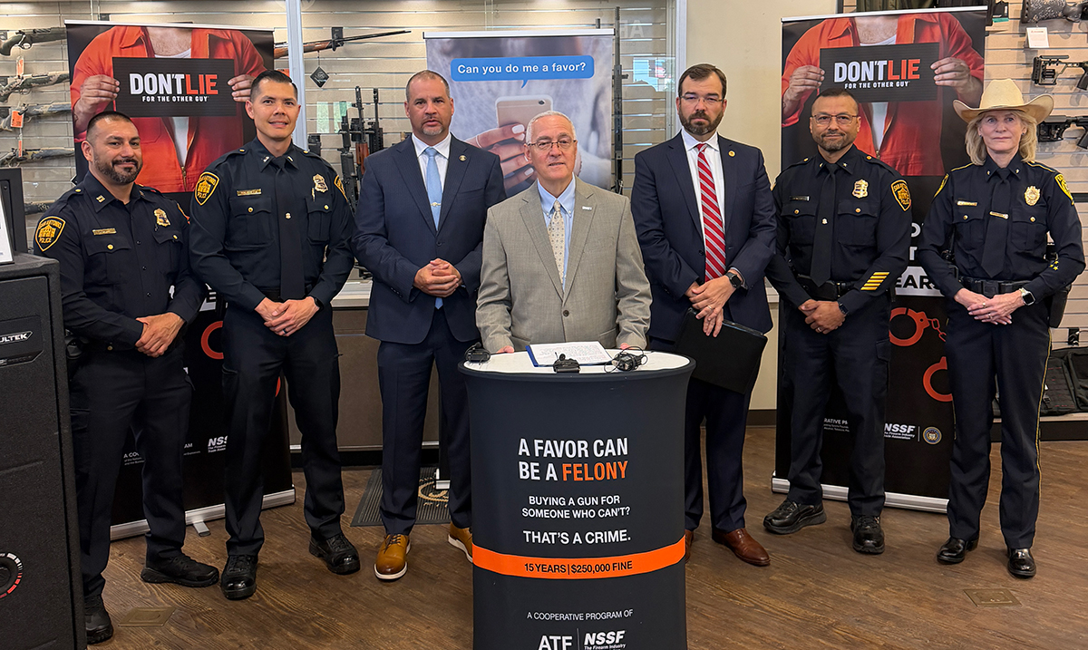 Joe Bartozzi, NSSF President and CEO, stands with representatives from ATF and local law enforcement to kick off a Don't Lie for the Other Guy San Antonio Campaign that Targets Illegal Gun Purchases.