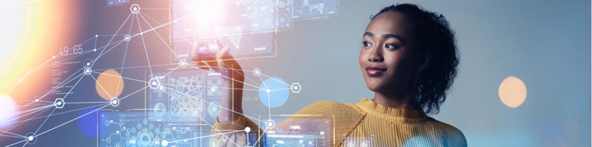 Woman engaging with a digital experience