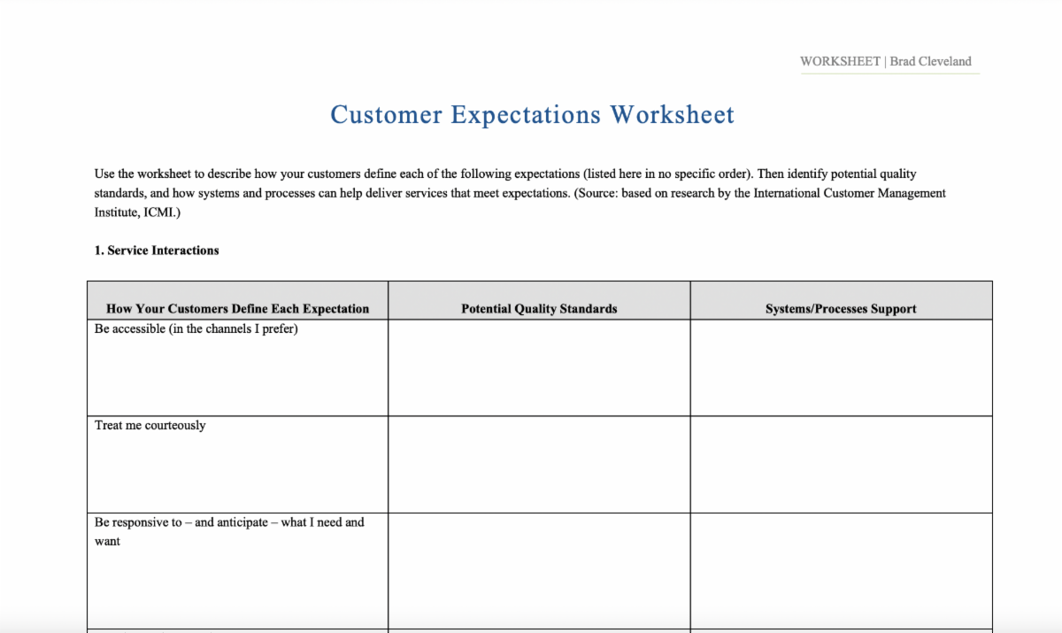 Customer Expectations Worksheet