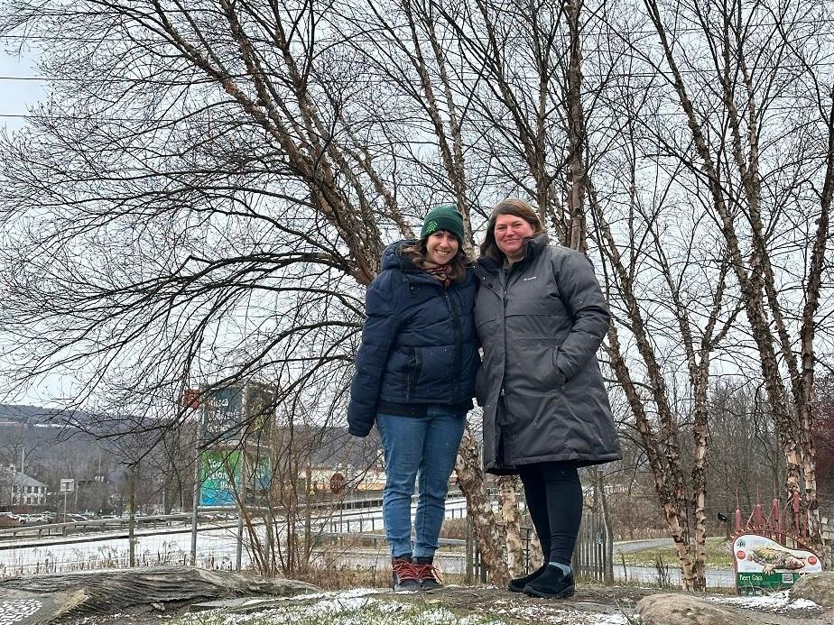 Lauren and Leigh from Ithaca Children's Garden stroll through the Garden together.