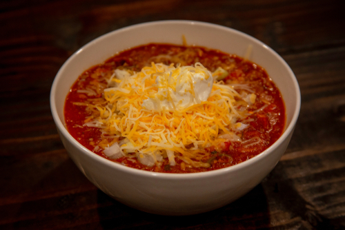 Bowl of hot red chili ready to eat