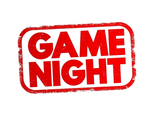 Game Night - an event or gathering where people come together to play games_ usually in a fun and social setting_ text concept stamp