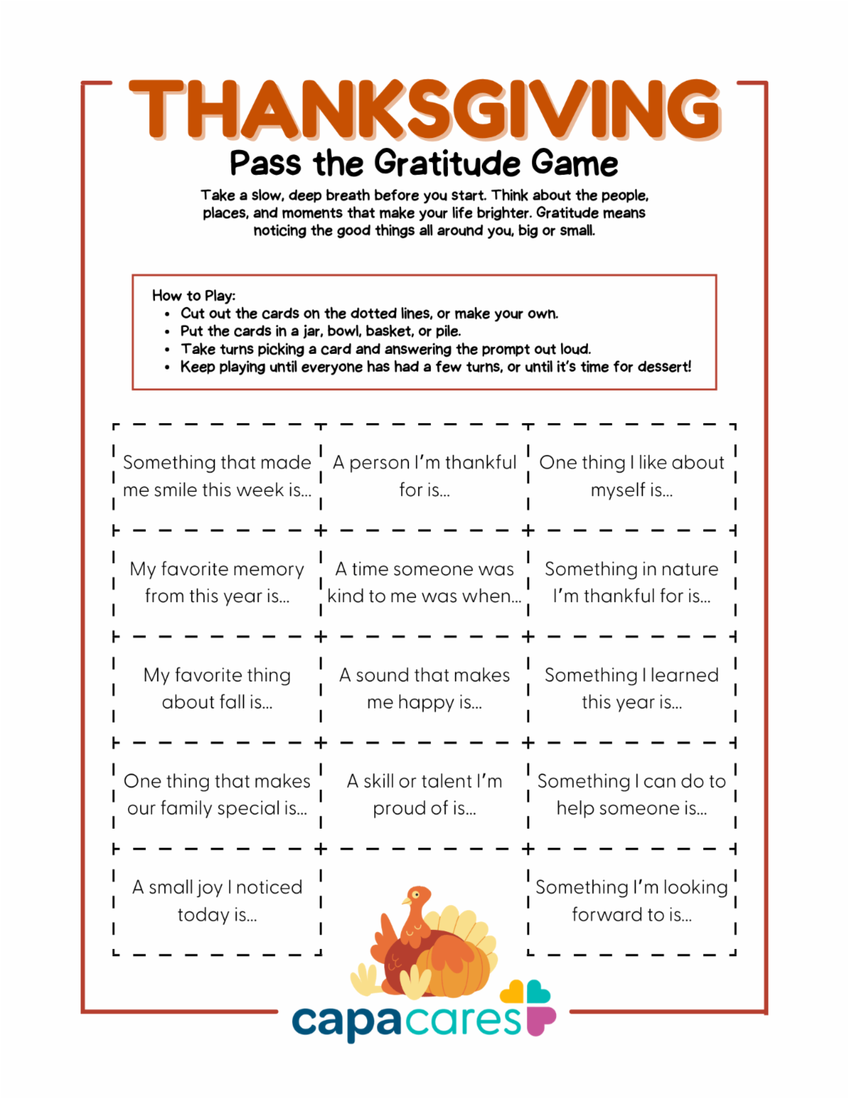 Image of printable Gratitude Game worksheet