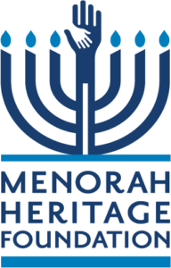 Blue and white Menorah Heritage Foundation logo