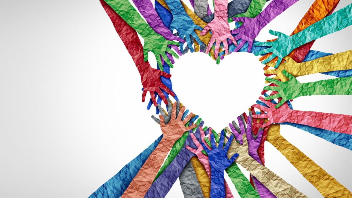 collage of colorful arms creating a heart