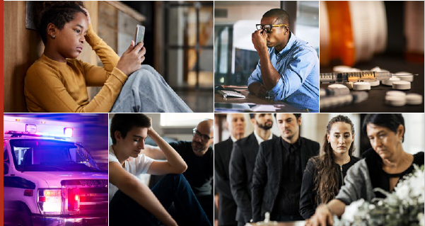 a series of photos reflecting people in pain and situations associated with pain