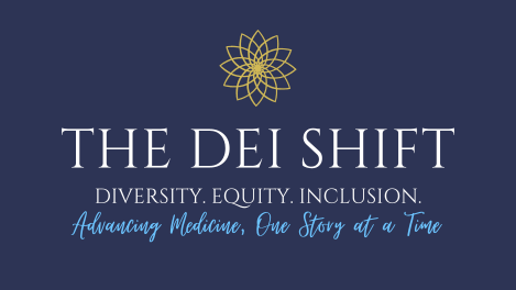 DEI shift logo blue background gold sun symbol