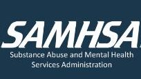 SAMHSA logo with navy blue background and  white text